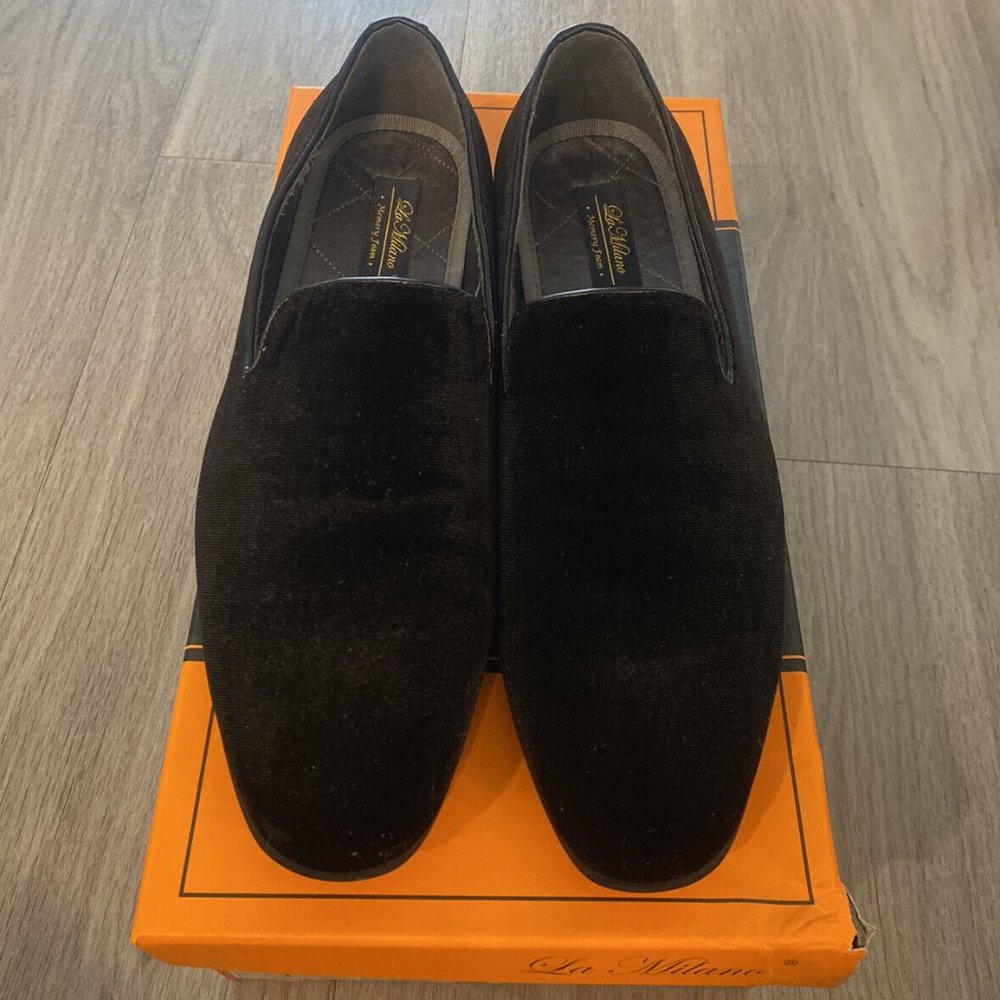 La Milano Broderick Black Velvet Slip On Men's Dress Loafers Size 10M